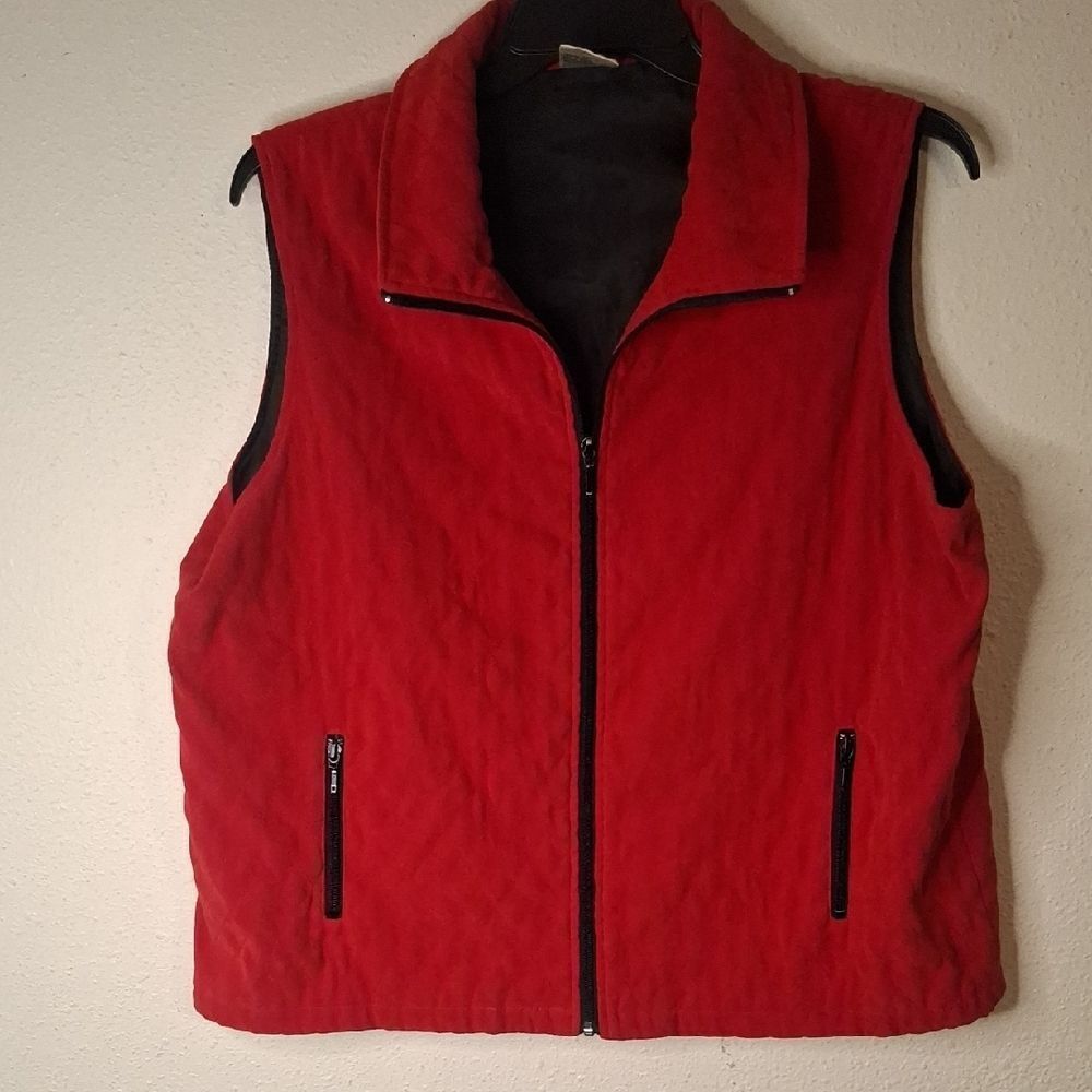 Allison Daley Red Quilted Vest with Black Accents size 16